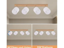 NETTLIFE 4 Focos de techo de salón modernos de madera E14 giratorios 350° MAX.25W Lámpara de pantalla de tela para dormitorio (sin bombilla)