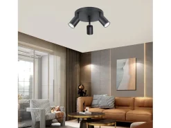 NETTLIFE 3 Focos GU10 Giratorio 350° Máx.25 W Lámpara de Techo Negra Lámpara de Techo de Tela Moderna Vintage para Salón, Dormitorio, , Pasillo