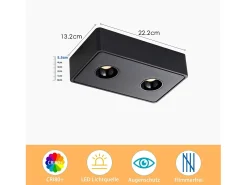 NETTLIFE 2 Focos LED de Techo de Superficie Negro 11W Cuadrados Blanco Cálido para Salón Pasillo Dormitorio Comedor Cocina Restaurante