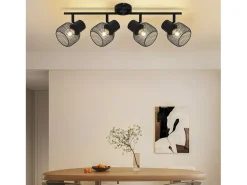 NETTLIFE 4 Focos Max.25W Techo de Metal Negro 4 Bombillas Giratorias 330° LED E27 Interior para Comedor Cocina Dormitorio Infantil