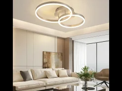 NETTLIFE - Lámpara de techo LED moderna regulable de 2 anillos de metal y acrílico con mando a distancia, color plata, 59 cm, para salón