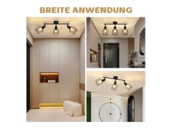 NETTLIFE 3 lámparas de techo E14 - Metal, iluminación industrial giratoria hasta 350°, lámpara de pared para el pasillo y la sala de estar, negro.