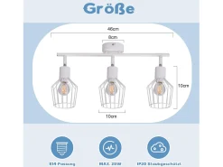 NETTLIFE, 3 luces de techo E14 - metal, lámpara industrial para corredor giratoria con 350° de rotación, lámpara de pared para corredor y salón, blanco.