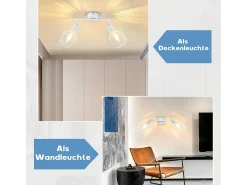 NETTLIFE 2 luces de techo E14 - de metal, luz industrial para corredor giratoria con una rotación de 350°, luz de pared para corredor y salón, color blanco.