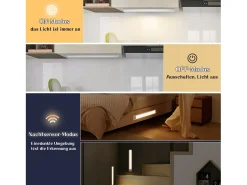 NETTLIFE - Luz LED para debajo del gabinete con sensor de movimiento, recargable por USB, 1500 mAh, para pasillo y armario