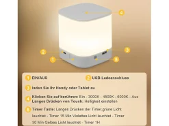 NETTLIFE - Pack de 2 lámparas de mesa LED con 3 temperaturas de color, lámpara de noche, batería de 3600 mAh, carga USB