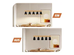 NETTLIFE - Suspensión con 5 bombillas E27 negra, diámetro de 102 cm, moderna, de metal y madera, lámpara para comedor/dormitorio/cocina/vestíbulo.