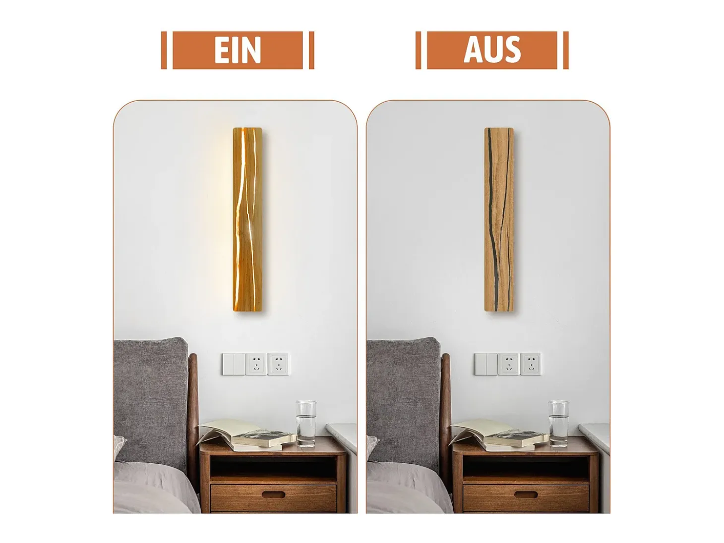 NETTLIFE Aplicación LED para pared, Aplicación interior de madera moderna, Lámpara para pasillo de 50 cm, 3000K, blanco cálido, Lámpara indirecta para salón de 8W.