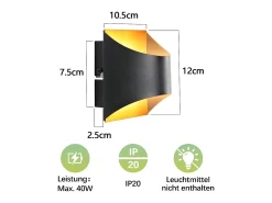NETTLIFE Aplique de pared negro dorado - Lámparas de pared modernas de arriba a abajo Escalera Habitación infantil