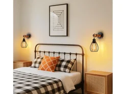 NETTLIFE Aplique de pared con interruptor lámpara de pared vintage: iluminación de pared de madera negra E27 industrial