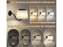 NETTLIFE Aplique de pared para interiores a pilas: 2 luces LED regulables con interruptor, focos de pared inalámbricos negros modernos