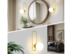 NETTLIFE Aplique de pared para interiores E14 Bola de cristal dorado Iluminación de pared retro moderna para dormitorio
