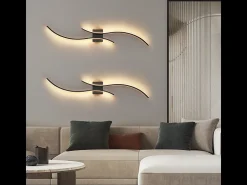 NETTLIFE Aplique LED de pared para interiores - Lámpara de pasillo de 14 W y 100 cm, color negro, diseño moderno de ondas, 3000 K