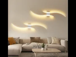 NETTLIFE Aplique LED de pared para interiores - Lámpara de pasillo de 14 W y 100 cm, lámpara de escalera blanca, diseño moderno de ondas, 3000 K
