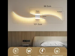 NETTLIFE Aplique LED de pared para interiores - Lámpara de pasillo de 14 W y 100 cm, lámpara de escalera blanca, diseño moderno de ondas, 3000 K