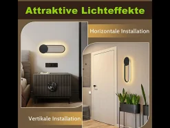 NETTLIFE Aplique LED de pared para interiores - Lámpara de escalera de 12 W, 41 cm, diseño moderno, color negro, 3000 K