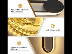 NETTLIFE Aplique LED de pared para interiores - Lámpara de escalera de 12 W, 41 cm, diseño moderno, color negro, 3000 K
