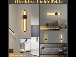 NETTLIFE Aplique LED de pared para interiores - Lámpara de escalera de 12 W, 60 cm, color negro, diseño moderno, lámpara de pasillo, 3000 K