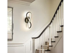 NETTLIFE Aplique LED de pared negro de 7 W, diseño curvo, blanco cálido de 3000 K para escaleras interiores