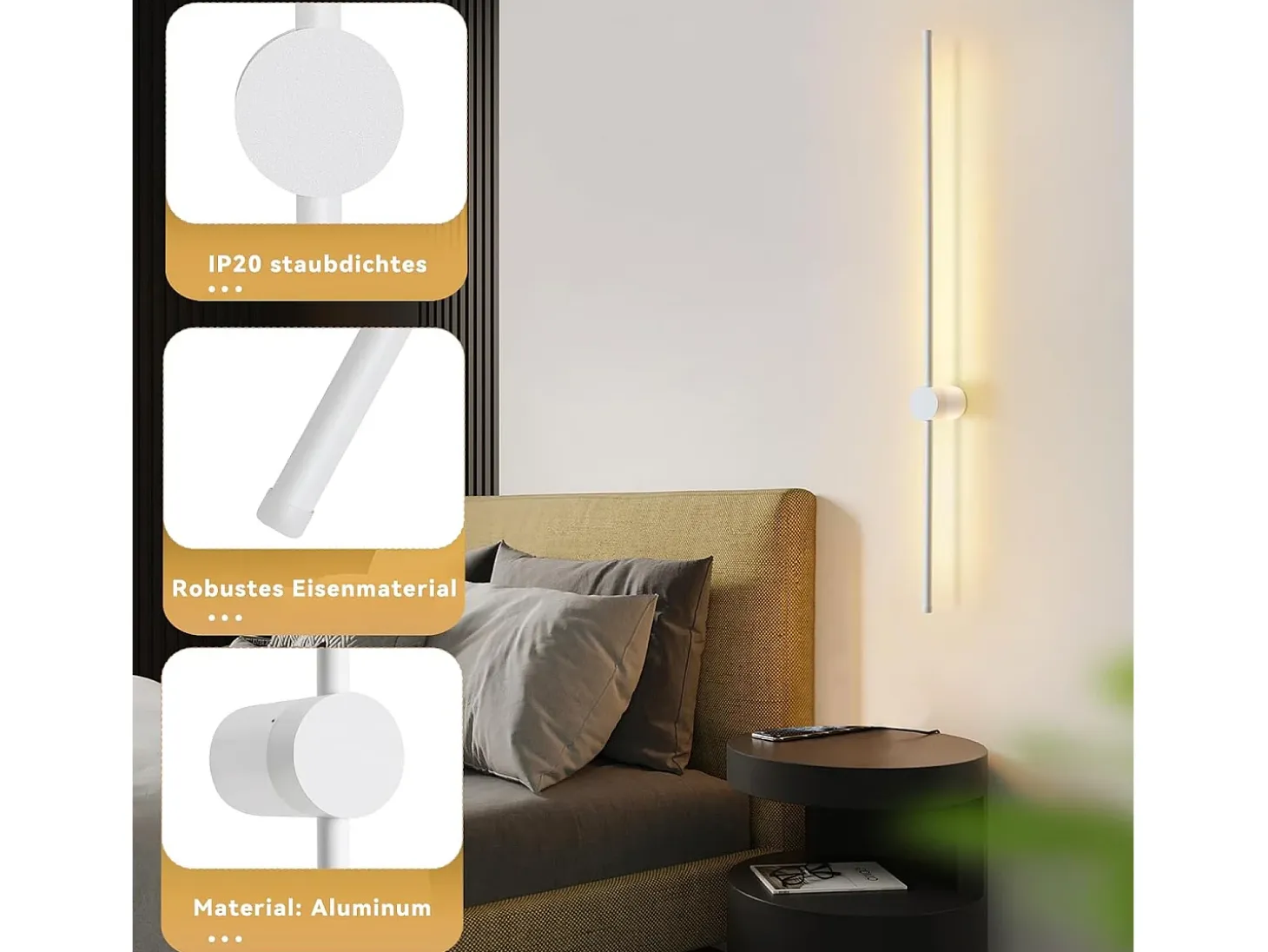 NETTLIFE Aplique mural interior, Aplique LED de 60 cm, blanco, diseño moderno, lámpara de escalera blanca cálida 3000K, giratoria.