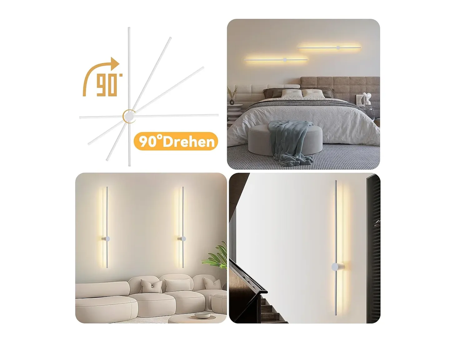 NETTLIFE, aplique mural LED interior moderno, blanco cálido 3000 K, orientable, de 100 cm.