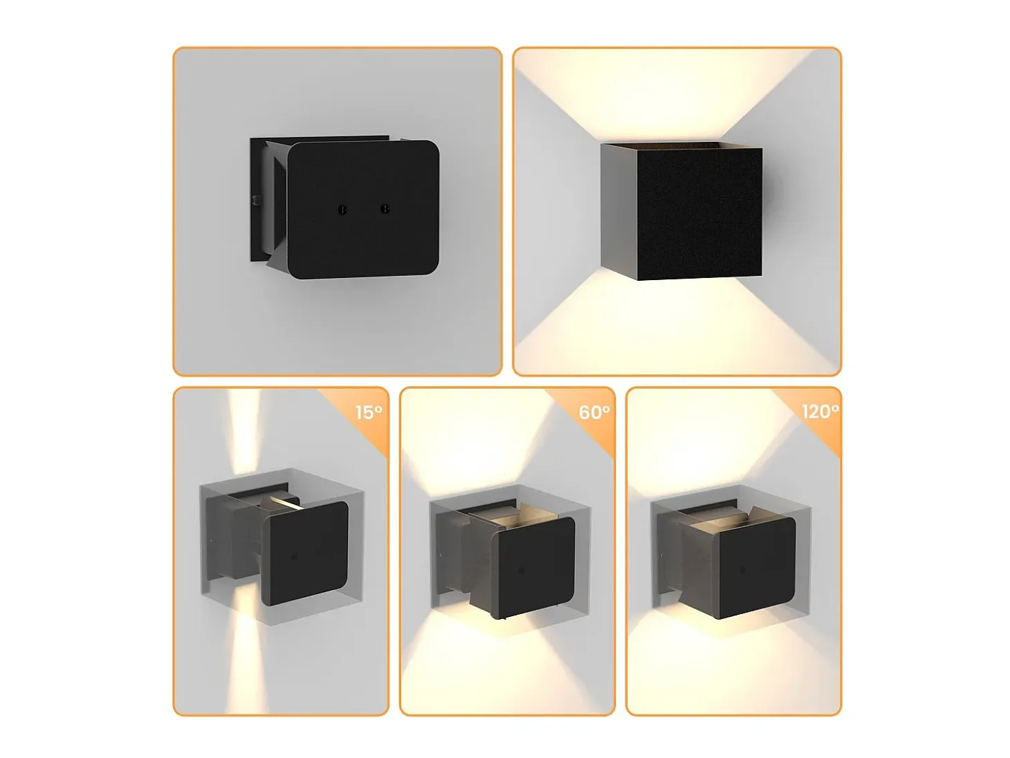 NETTLIFE Aplique mural LED, aplique exterior, lote de 2, aplique mural para interior y exterior, alto - bajo, iluminación exterior, negro moderno, IP65.