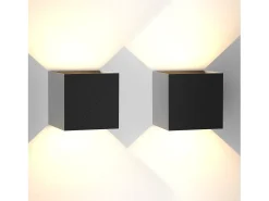 NETTLIFE Aplique mural LED, aplique exterior, lote de 2, aplique mural para interior y exterior, alto - bajo, iluminación exterior, negro moderno, IP65.