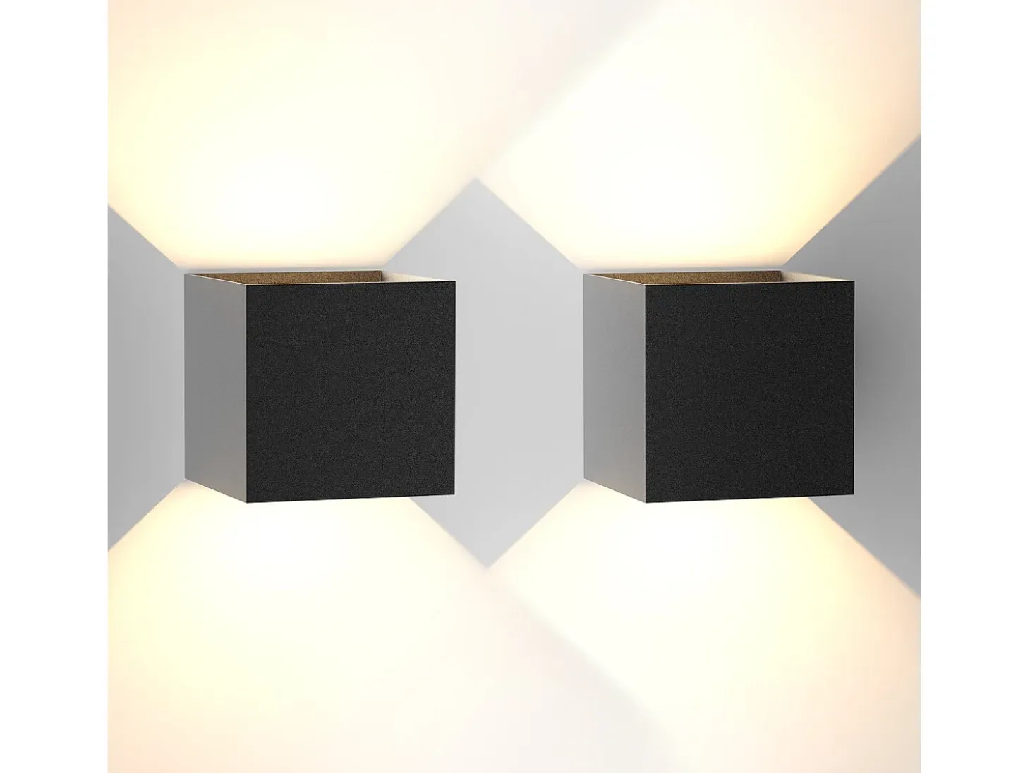 NETTLIFE Aplique mural LED, aplique exterior, lote de 2, aplique mural para interior y exterior, alto - bajo, iluminación exterior, negro moderno, IP65.