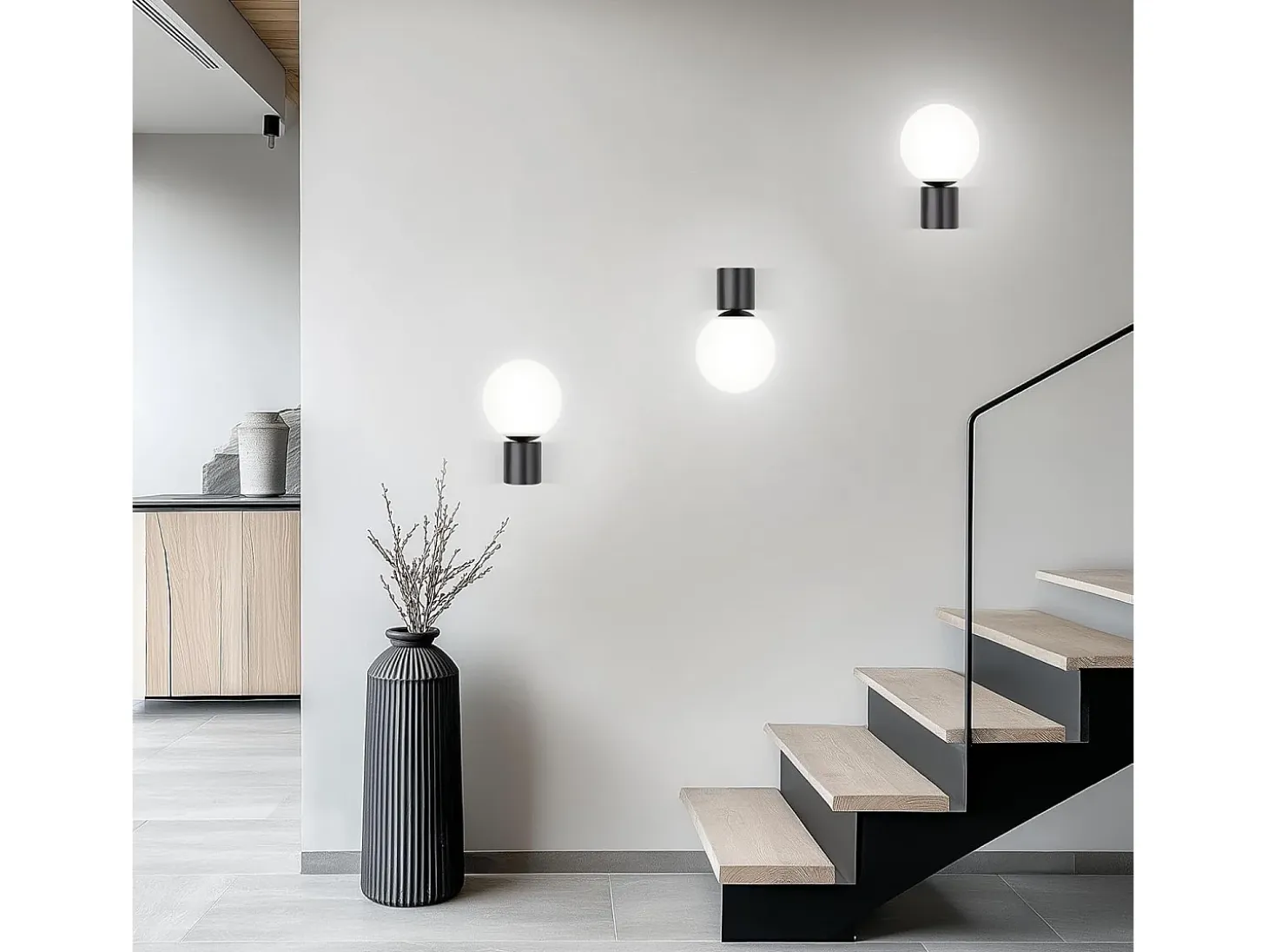 NETTLIFE Aplique mural para salón moderno, aplique interior negro y blanco con socavón G9 Max.