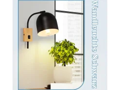 NETTLIFE Apliques de Pared Aplique de Madera con Interruptor - Aplique E27 Foco de Pared Giratorio Lámpara de Pasillo Vintage de Metal Negro Interior