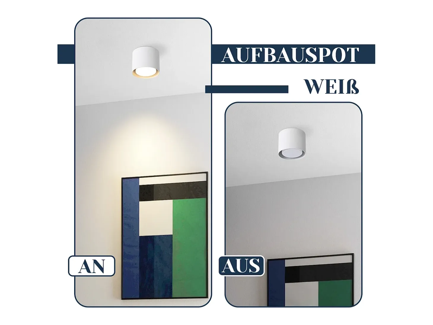 NETTLIFE Ceiling Spot LED Blanco : Plafón redondo de superficie, alum. 230V, bombilla GX53 5W 3000K, para dormitorio, pasillo