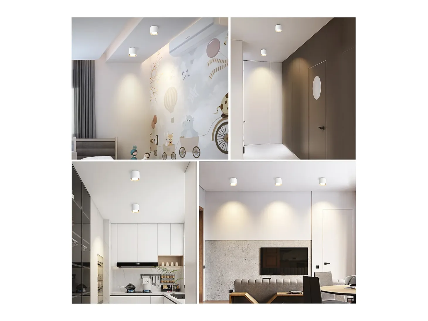NETTLIFE Ceiling Spot LED Blanco : Plafón redondo de superficie, alum. 230V, bombilla GX53 5W 3000K, para dormitorio, pasillo
