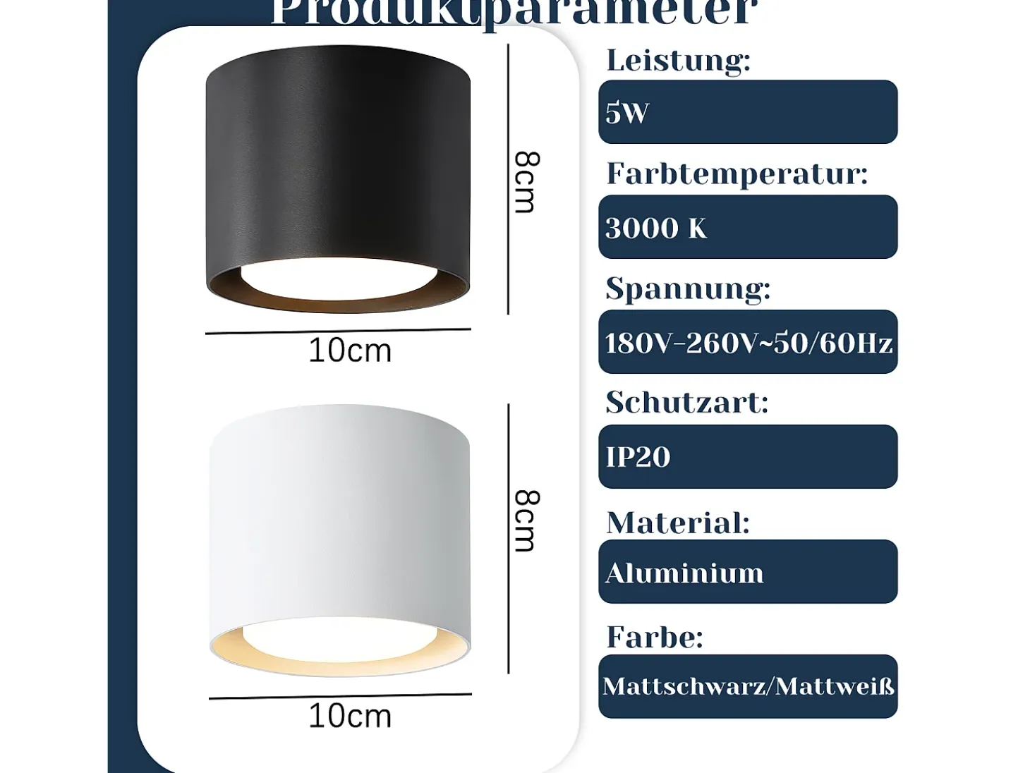 NETTLIFE Ceiling Spot LED Blanco : Plafón redondo de superficie, alum. 230V, bombilla GX53 5W 3000K, para dormitorio, pasillo