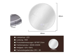 NETTLIFE Espejo con iluminación Espejo de pared LED IP44 redondo 60cm con función de espejo táctil iluminado redondo con luz regulable