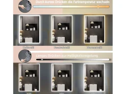NETTLIFE Espejo con luz - 60x80cm Espejo de pared LED Vidrio antireflejo Espejo de baño con espejo táctil
