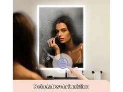NETTLIFE Espejo con luz - 60x80cm Espejo de pared LED Vidrio antireflejo Espejo de baño con espejo táctil