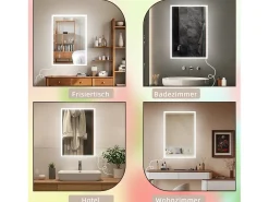 NETTLIFE Espejo con luz 50x70cm Espejo de pared LED Vidrio antireflejo Espejo de baño con espejo táctil
