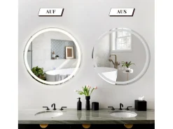 NETTLIFE Espejo de baño con luz LED - Redondo 50 cm LED, mural, interruptor táctil, antineblina, IP44, ajustable 3000K-6500K