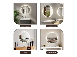 NETTLIFE Espejo de baño con luz LED - Redondo 50 cm LED, mural, interruptor táctil, antineblina, IP44, ajustable 3000K-6500K