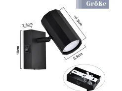 NETTLIFE Foco de pared 1 llama negra - Lámpara de pared con interruptor metálico GU10 Lámpara de pasillo orientable 350° MAX. 40W