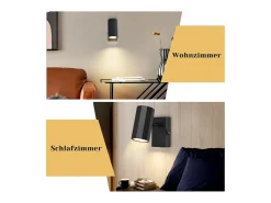 NETTLIFE Foco de pared 1 llama negra - Lámpara de pared con interruptor metálico GU10 Lámpara de pasillo orientable 350° MAX. 40W