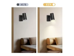 NETTLIFE Foco de pared 1 llama negra - Lámpara de pared con interruptor metálico GU10 Lámpara de pasillo orientable 350° MAX. 40W