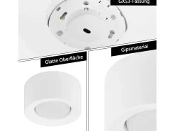NETTLIFE Foco de superficie de 4 piezas Foco de superficie redondo de color blanco Luminaria de superficie Gx53 Moderna plana Máx.10w