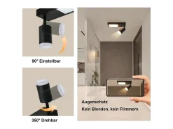 NETTLIFE Foco de techo 1 bombilla GU10 dormitorio 3000k 20W lámpara de cocina negro blanco cálido ajustable