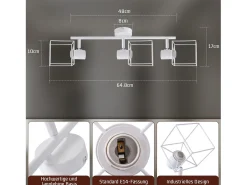 NETTLIFE Foco de techo E14 giratorio 350°, lámpara de techo vintage de metal, ajustable para sala de estar, sin bombilla