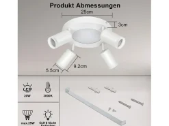 NETTLIFE Foco de techo 4 focos redondo 20W 3000K GU10 fácil instalación blanco cálido orientable 350° moderno