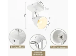 NETTLIFE Foco de techo 1 llama aplique vintage E14 diseño retro de alta calidad orientable 350° MAX.40W