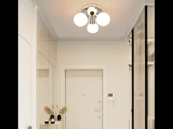 NETTLIFE Foco de techo blanco E14 3 bombillas Pantalla interior de cristal Foco orientable Sin centro de luz