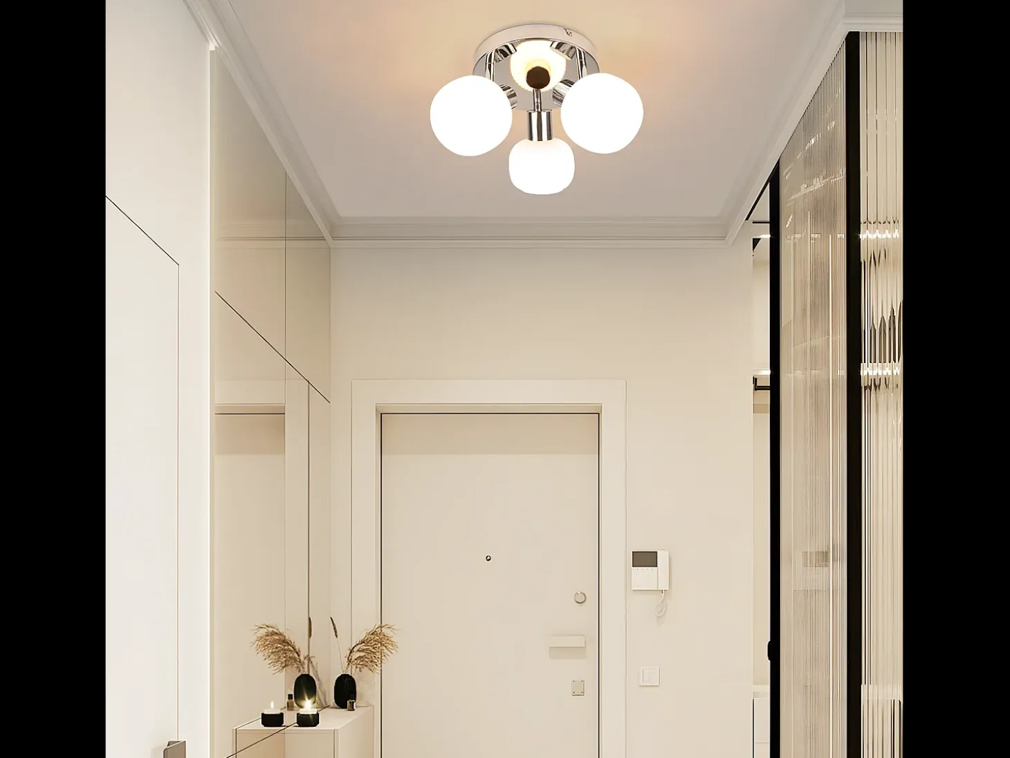 NETTLIFE Foco de techo blanco E14 3 bombillas Pantalla interior de cristal Foco orientable Sin centro de luz