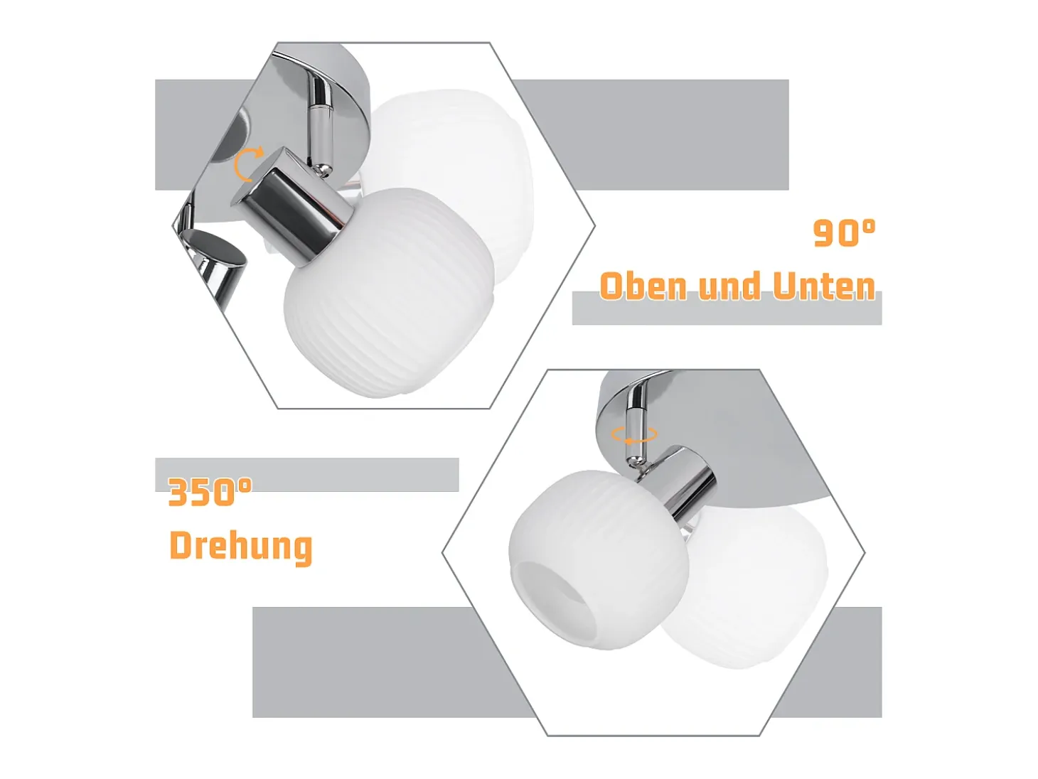 NETTLIFE Foco de techo blanco E14 3 bombillas Pantalla interior de cristal Foco orientable Sin centro de luz